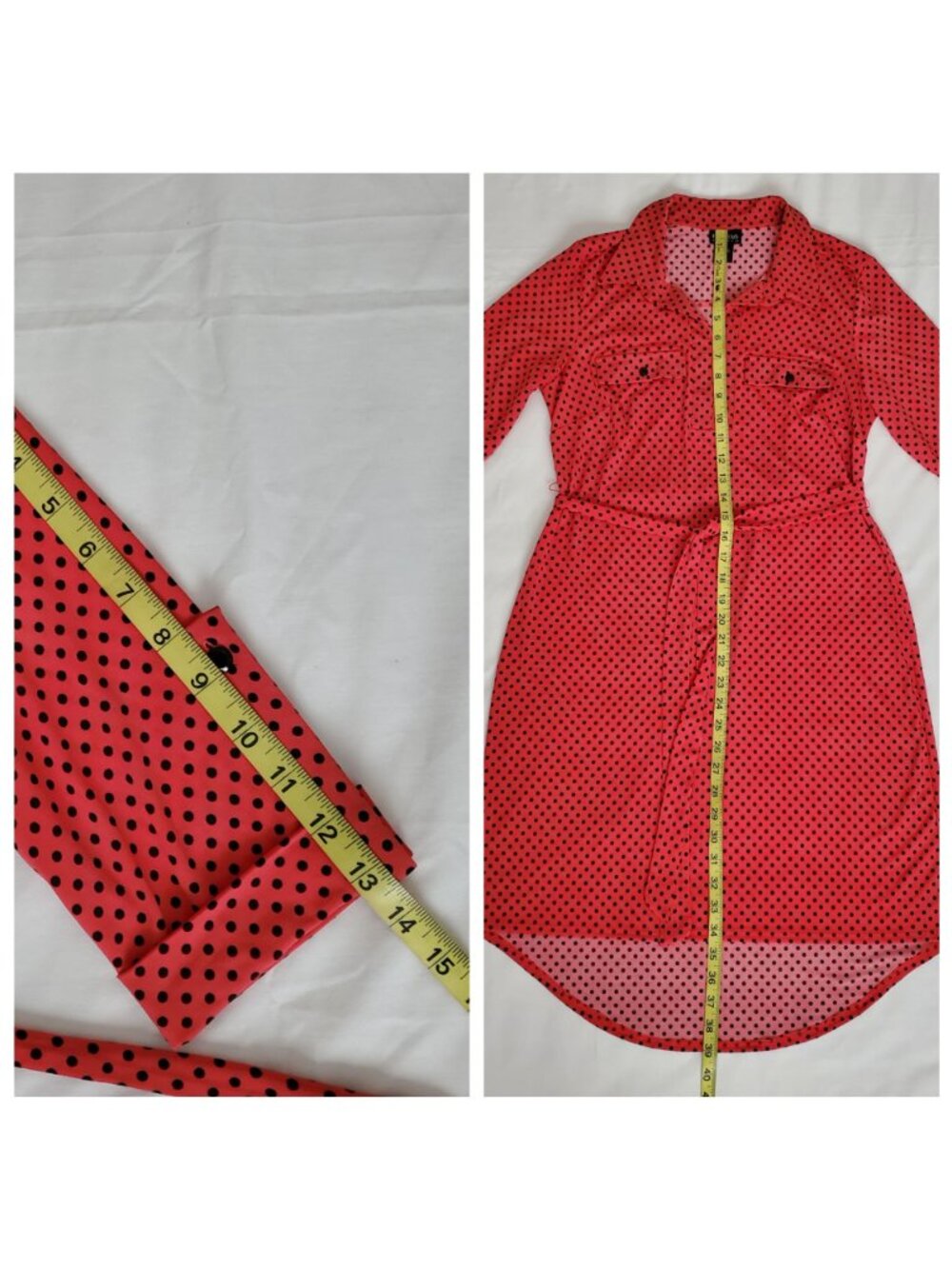 Enfocus Studio Women's Red Black Polka Dot High-Low Hem Shirt Dress Size 8 - Picture 9 of 9